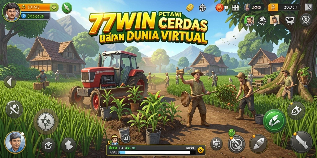 Tangkapan layar gameplay <strong>77WIN</strong> menampilkan suasana pertanian yang menyenangkan.