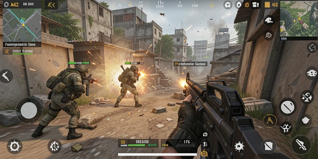 Screenshot permainan AA62 menampilkan aksi seru dalam pertempuran FPS.