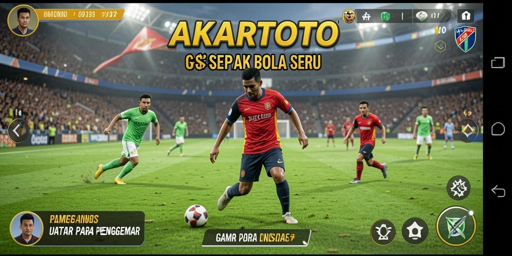 Tampilan gameplay AKARTOTO dengan aksi sepak bola yang seru.