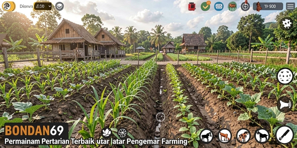 Tampilan gameplay BONDAN69 yang menarik dengan aktivitas bertani.