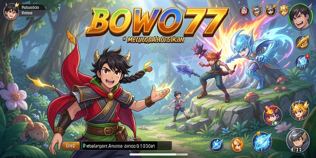 Screenshot gameplay BOWO77 menampilkan aksi menegangkan dan karakter anime.