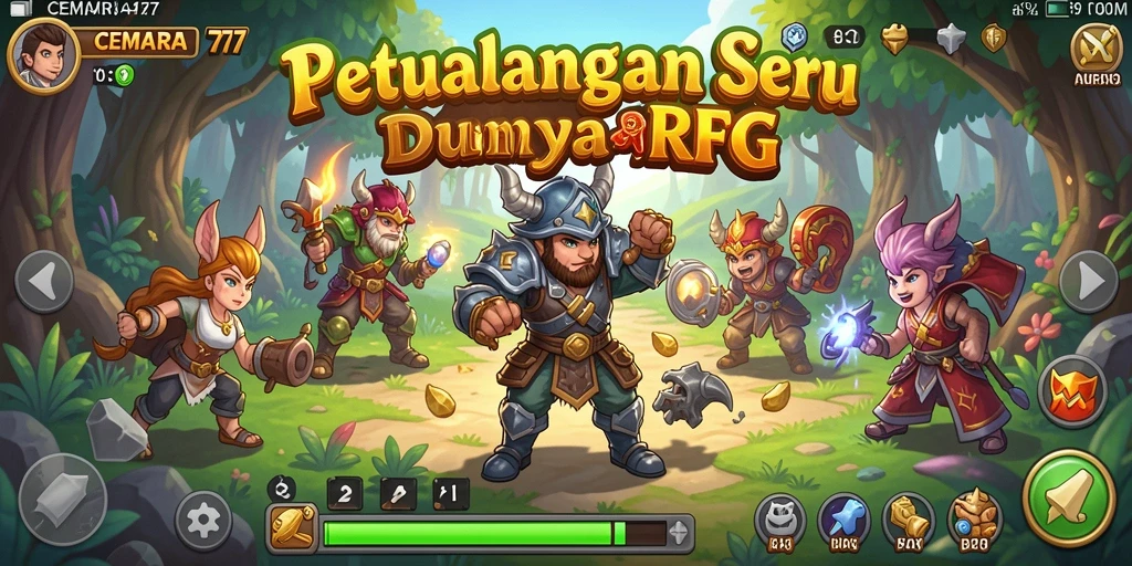 Screenshot gameplay RPG CEMARA77 menunjukkan pertarungan epik dan eksplorasi dunia.