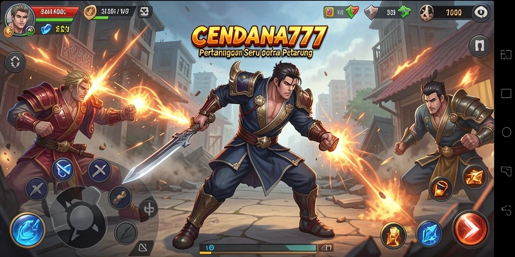 Tangkapan layar CENDANA777 menampilkan pertarungan penuh aksi dan karakter unik.