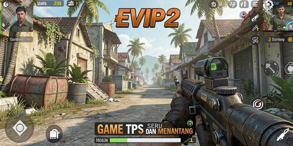 Screenshot menampilkan aksi seru dalam gameplay TPS EVIP2.