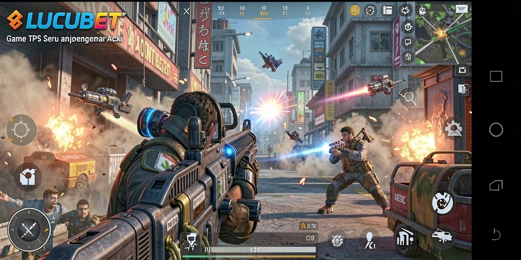 Screenshot LUCUBET menunjukkan aksi mendebarkan dalam gameplay TPS.