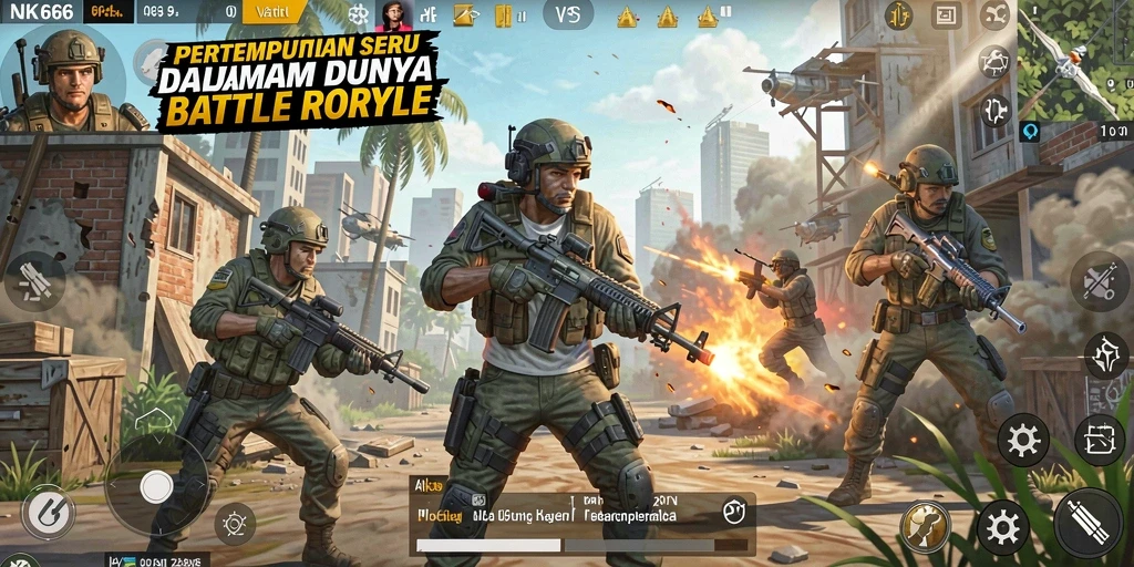 Screenshot utama NK666 menampilkan aksi seru di arena Battle Royale.