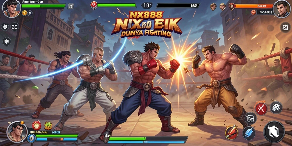 Tampilan gameplay yang mendebarkan dan karakter Fighting yang dinamis.