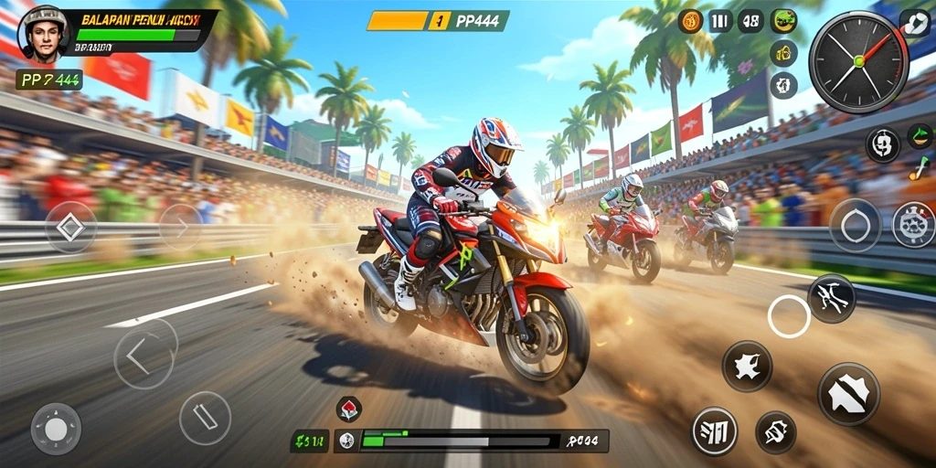 Tampilan gameplay PP444 yang seru dan penuh aksi balap motor.