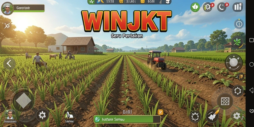 Tampilan gameplay WINJKT dengan aktivitas bertani yang menyenangkan.