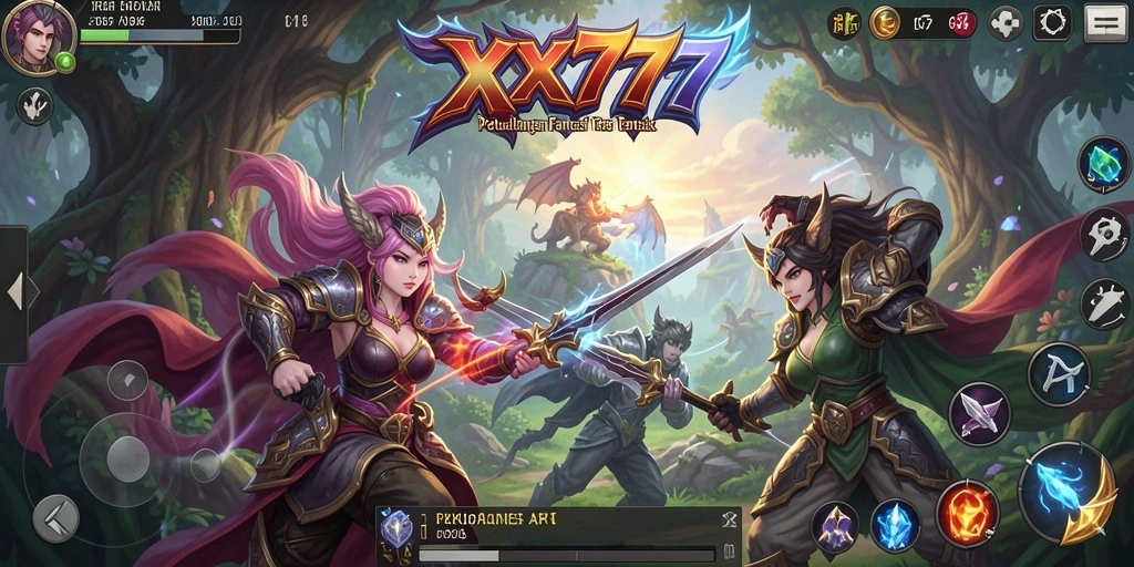Tampilan menarik dari gameplay ARPG XXX777 saat bertarung melawan musuh.